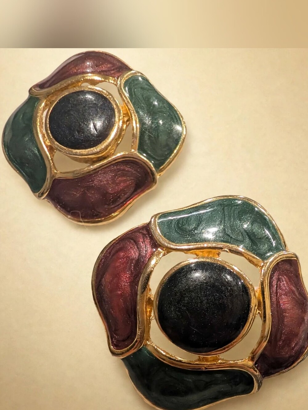 Vintage 1980s/90s gold-tone cloisonné style clip-on earrings